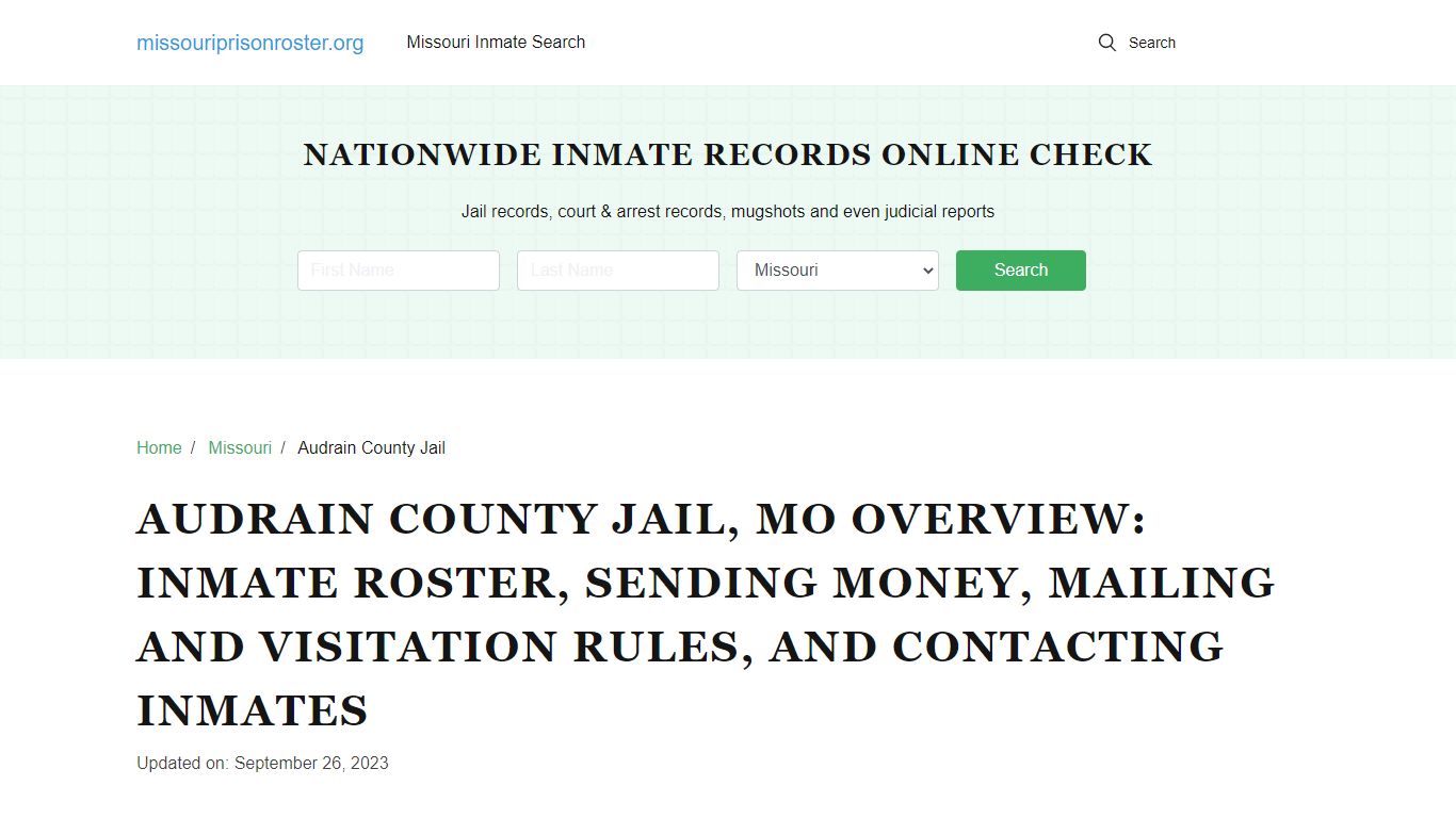 Audrain County Jail, MO: Offender Lookip, Visitations, Contact Info